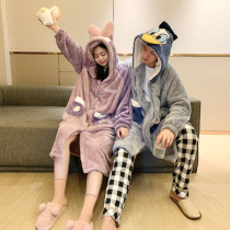 Couple nightdress autumn winter coral vestrobe men and women cartoon cute thickness plus heating home flannel