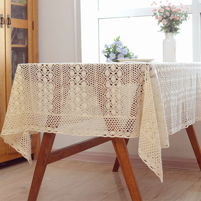 Pastoral Hollow Cotton Thread Weaving Imitation Handmade Crochet Table Cloth Coffee Table Lace Bedside Table Cover Sofa Towel