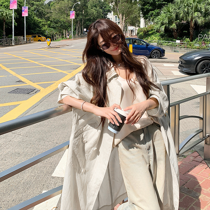 White Fashionable Tencel Linen Lightweight Sun-Protective Windbreaker Jacket for Women, 2026 Summer, Very Stylish Mid-Length Cardigan