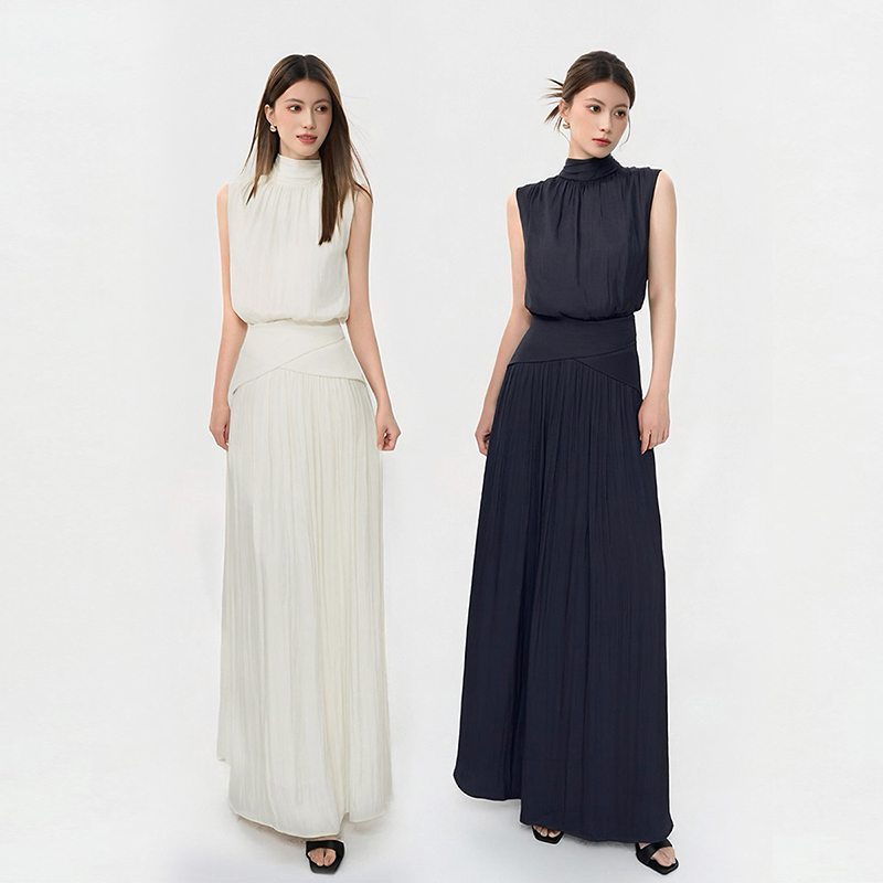 Elegant and Sophisticated High-Waisted Dress for Women, 2026 Summer New Style, Backless, Draping Pleated Long Dress for Tall Individuals