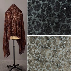 Original Cashew Flower Mesh Handmade Tie-Dye Flocking Fabric Knitted Stretch See-Through Skirt Top Dress Fabric