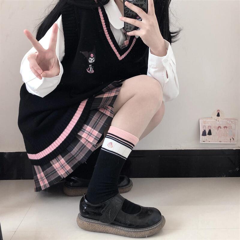 Sanrio Kuromi Cinnamoroll My Melody Jk Uniform Vest Sweater Preppy Style Vest Autumn Knit Set