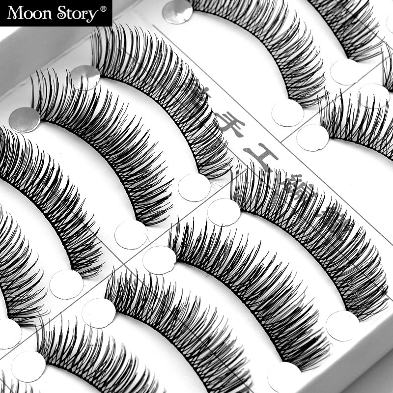 Moonstory/萌黛儿#1068 纯手工假睫毛10付装棉线交叉浓密眼尾加长