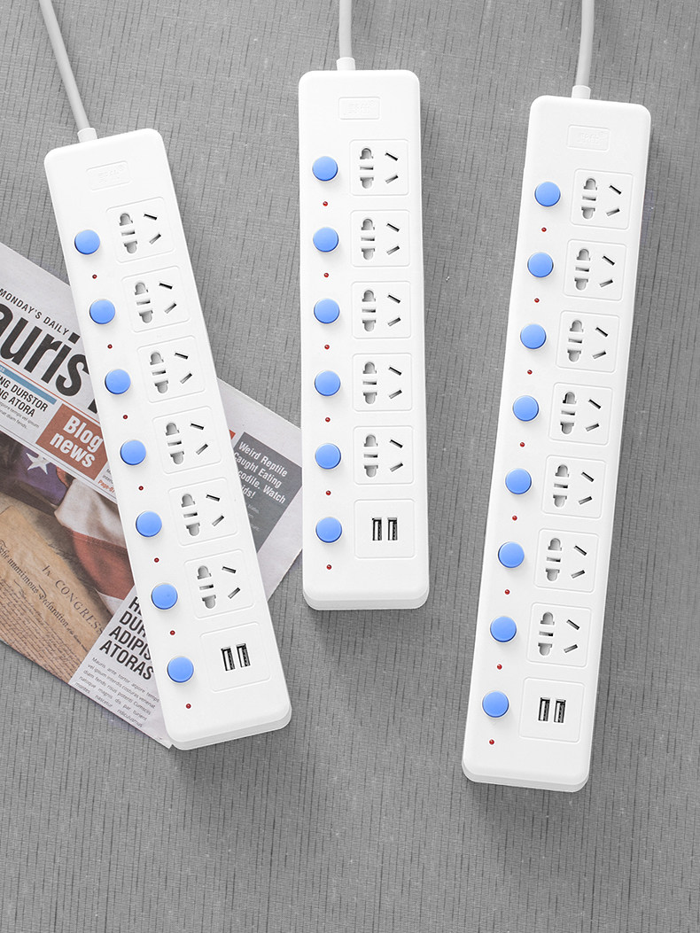 Smart plug-in with independent switch terminal block Household porous household plug board with long line drag board