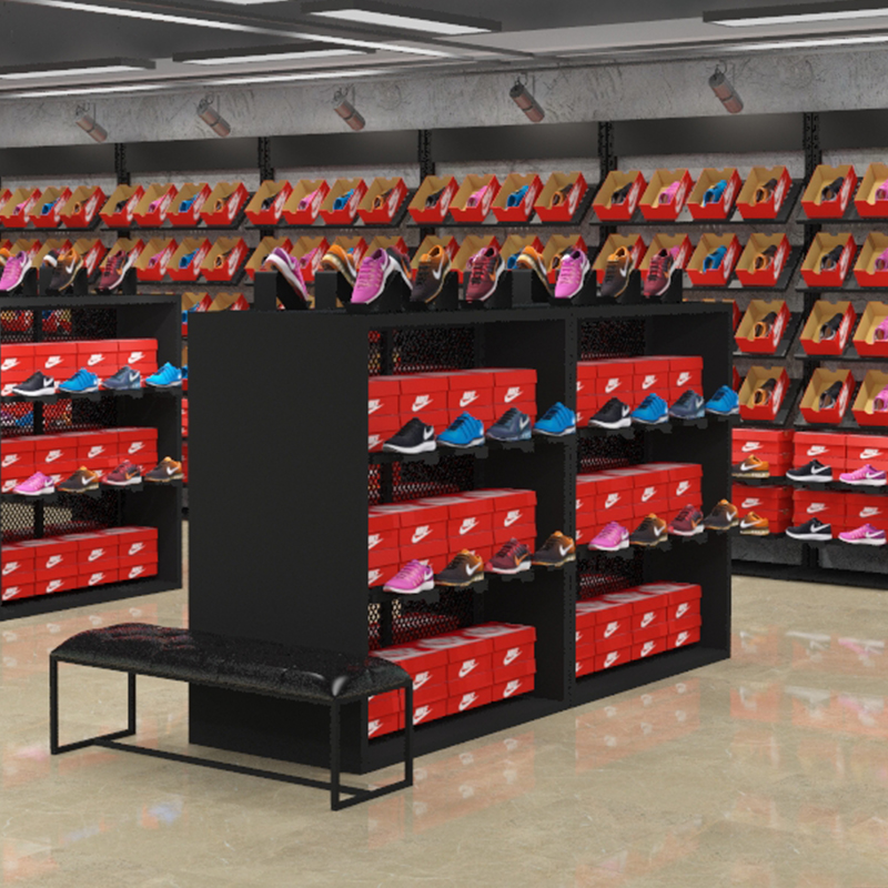 Nike factory store sneaker shelf Outlets warehouse style shoe box discount store shoe wall display stand customization