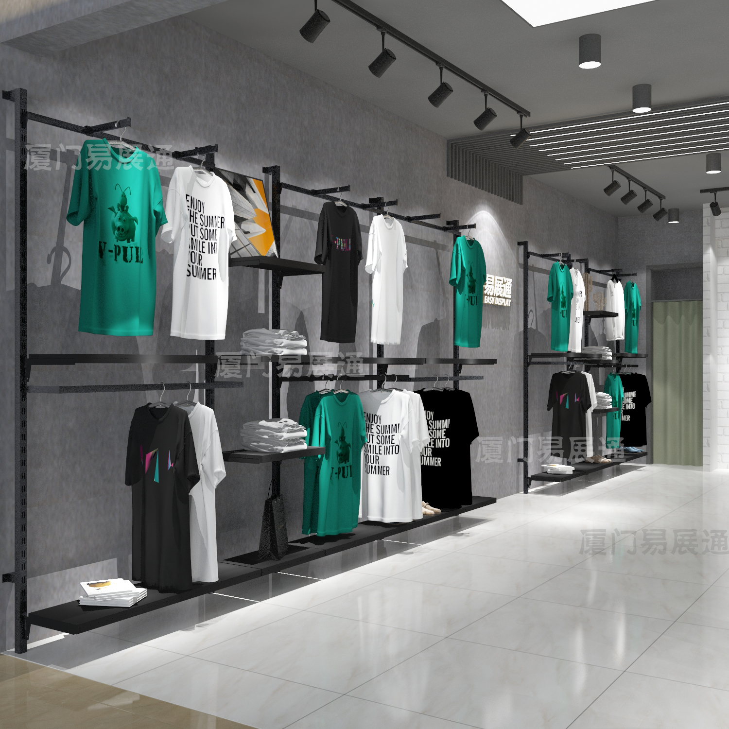 Business men's and women's clothing store display rack display rack floor-to-ceiling high-end shelves on the wall stainless steel clothing wall hanging clothes rack