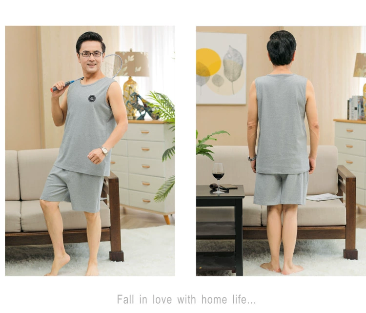 Đồ ngủ của nam giới mùa hè cotton vest không tay người cha trung niên mùa hè cotton mỏng cộng với kích thước bộ đồ phục vụ tại nhà - Bên ngoài ăn mặc