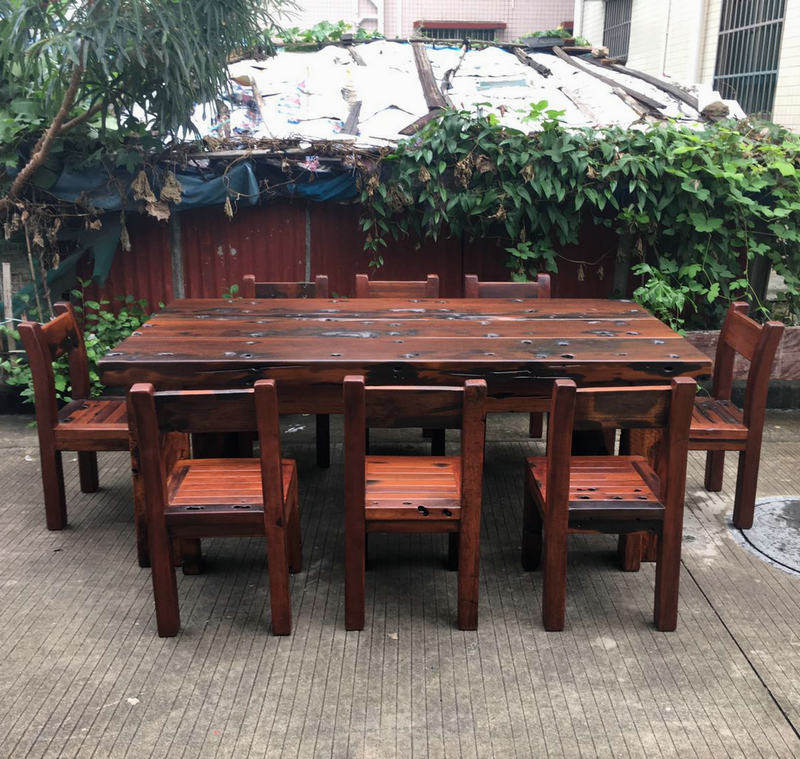 Old ship wood all solid wood furniture dining table and chair combination rectangular dual-purpose dining table office desk Chinese dining table conference table