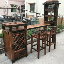 Customized old boat wood bar chair combination shipwreck wooden tall table and chair multifunctional solid wood bar bar chair combination furniture