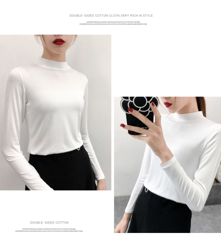 Modal chạm đáy áo dài tay đơn mảnh mỏng phần quần áo mùa thu nữ mặc bó sát ngọn cao nửa cổ áo lót nhiệt áo ấm nam trung niên