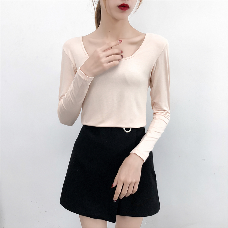 Mùa thu và mùa đông mỏng da màu modal đồ lót nhiệt cổ thấp chạm đáy áo sơ mi mùa thu quần áo màu đen bên trong áo phông áo thun nữ dài tay nữ đẹp