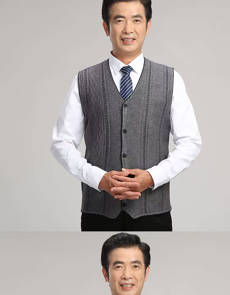 Mùa thu và mùa đông cha dày áo len vest nam không tay vest trong ông già cha ông đan áo len áo len cardigan nam