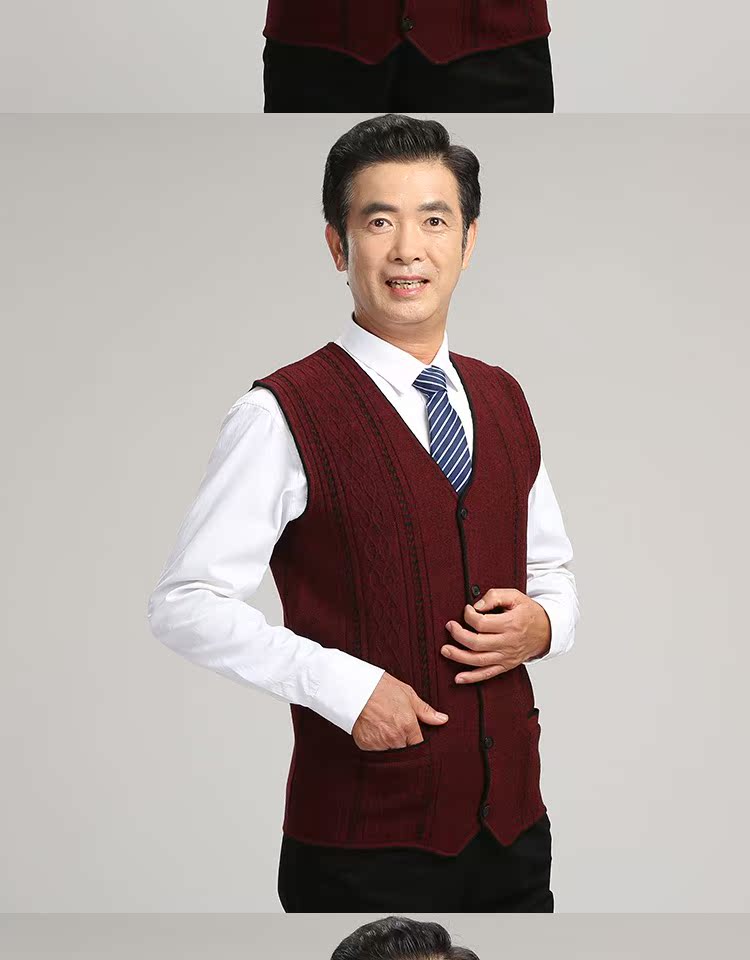 Mùa thu và mùa đông cha dày áo len vest nam không tay vest trong ông già cha ông đan áo len áo len cardigan nam