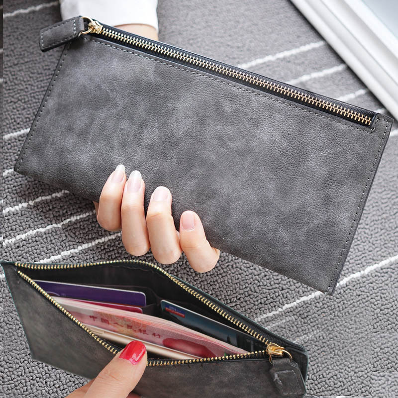 2026 New Style Ins Fashion European and American Simple Long Wallet for Women, Thin Zipper Leather Wallet, Matte Clutch Card Holder for Women