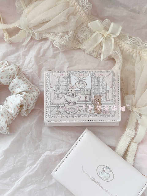 Card bag with multiple card slots, short style, cute three-fold cartoon heart