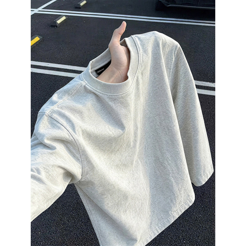 American Retro Trendy Brand Heavyweight Pure Cotton Long-Sleeve T-Shirt for Men, Autumn Small Neckline Regular Shoulder Inner Layer Base Shirt Top American Retro Trendy Brand Heavyweight Pure Cotton Long-Sleeve T-Shirt for Men, Autumn Small Neckline Regular Shoulder Inner Layer Base Shirt Top