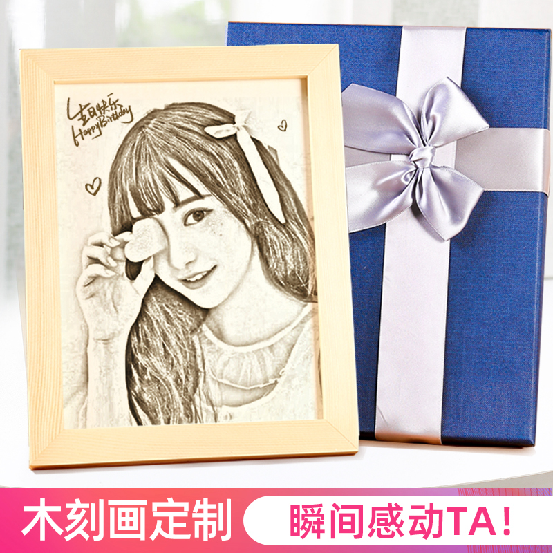 Woodcut diy custom photo Woodblock engraving photo Micro carving Creative Birthday gift Valentine's Day gift