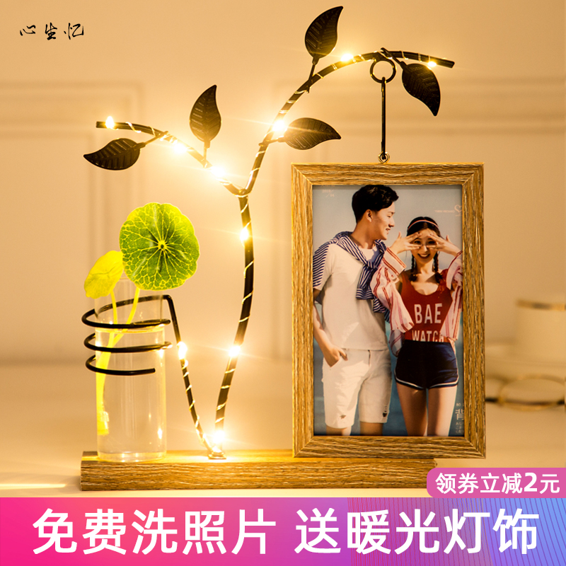 Creative wood photo frame diy photo pendulum table 6 inch wrought iron photo frame double sided photo frame simple hydroponic ornaments with photos