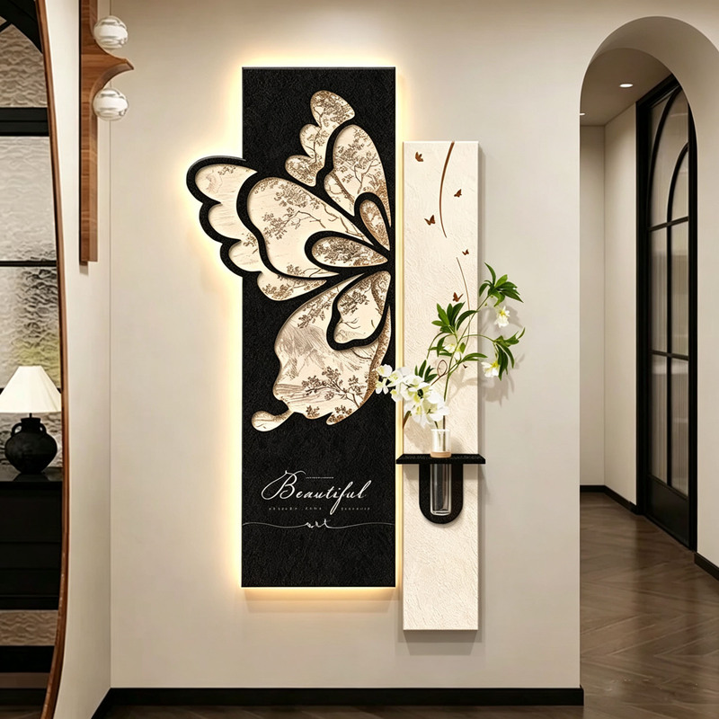 French-Style Mid-Century Decorative Painting for the Entrance Hall, Butterfly Hanging Painting, High-End Wall Painting with Lights at the End of the Corridor French-Style Mid-Century Decorative Painting for the Entrance Hall, Butterfly Hanging Painting, High-End Wall Painting with Lights at the End of the Corridor