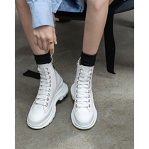McQueen white shoes Joker muffin thick-soled leather high-top shoes are increased in single shoes casual father shoes ins tide summer