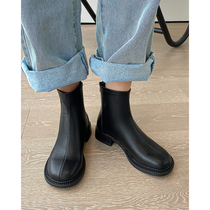 French short boots female 2021 Spring and Autumn New temperament White single boots round head thick leather Brown short boots