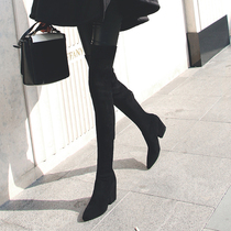 Stretch boots 2021 autumn and winter new boots Womens knee skinny boots thick heel high heel black thin leg high boots