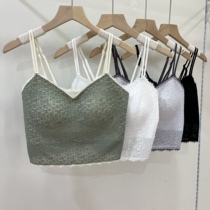 New Korean version fine shoulder strap lace harness sexy V collar hit color bubble yarn beauty back wrap chest beating bottom vest 46919