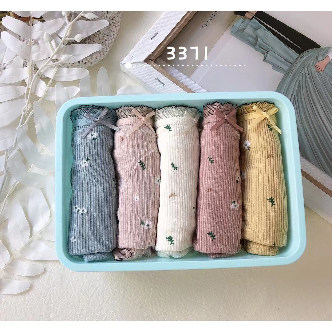 5 Whirlpool Hin 3371 Days Department Broken Flowers Cute Girl Sweet Beauty Lace Flowers Side Modale Mid-Waist Triangle Underwear