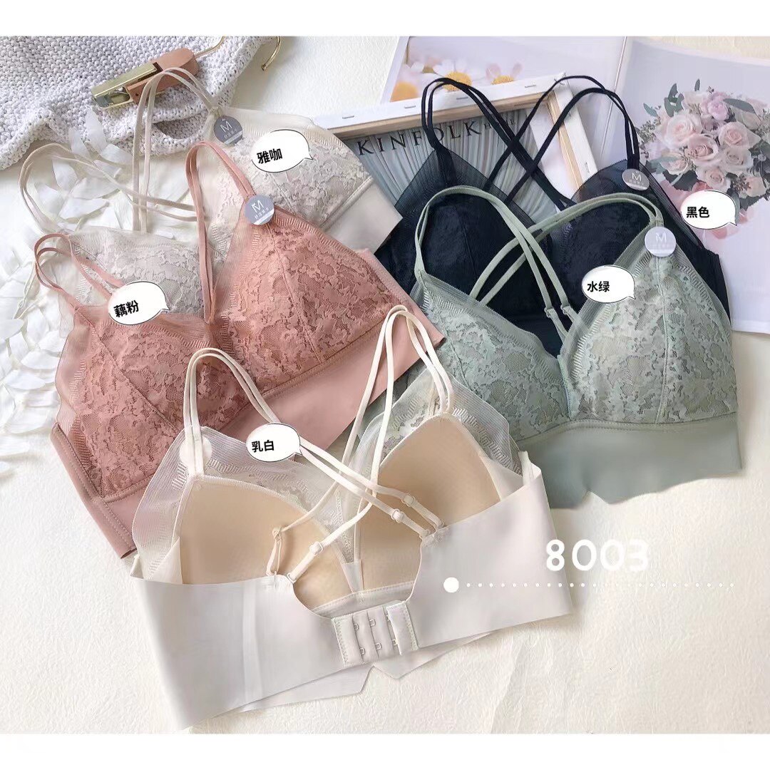 Whirlsesame Hine 8003 Fixed Integrated Thin Cup Coalesch With Sexy Lace Cross Buckle Beauty Back Harness Wrap Chest Underwear Woman