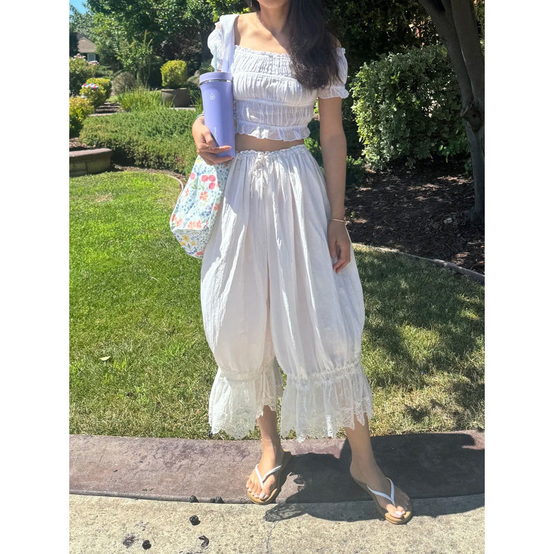 Pd's Greatest Work, Nana-Style Silk Spring-Summer Airy Lantern Pants with Pleated Lace Nine-Point Pants 0149 Pd's Greatest Work, Nana-Style Silk Spring-Summer Airy Lantern Pants with Pleated Lace Nine-Point Pants 0149