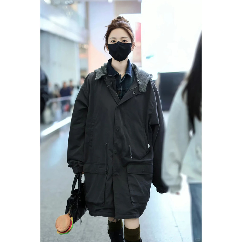 Pd's Greatest Work, Yang Chaoyue's Same Style Hooded Drawstring Washed Workwear Mid-Length Jacket 0318 Pd's Greatest Work, Yang Chaoyue's Same Style Hooded Drawstring Washed Workwear Mid-Length Jacket 0318