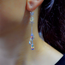 S925 sterling silver crystal earrings long butterfly tassel earrings temperament earrings Net red gift 2021 New Tide
