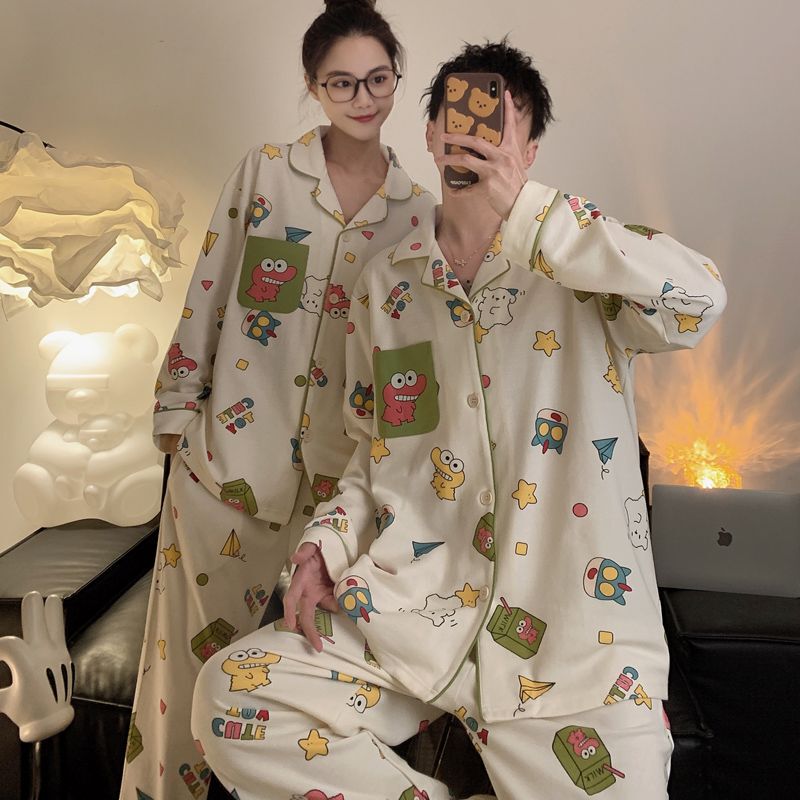 Spring and Autumn 2026 New Style Loose-Fitting Couple's Pajamas for Women Plus Size 150kg Cartoon Dinosaur Long-Sleeve Loungewear for Outdoor Wear