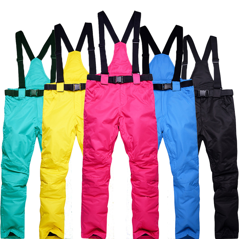 Ski pants for men and women with windproof and waterproof ski and double board thickened cotton couple's strap detachable ski pants