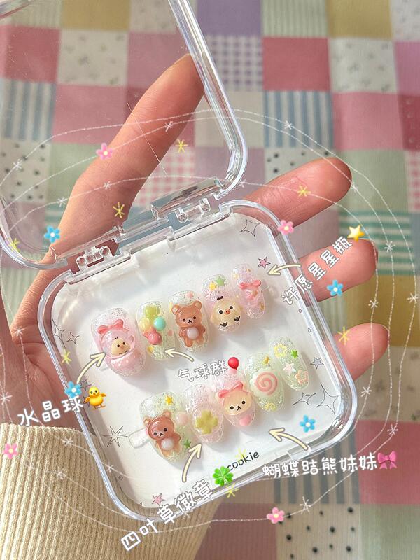 Handmade Crystal Ball Rilakkuma Cute and Playful Niche ins Style Xiaohongshu Same Style Wearable Nail Polish