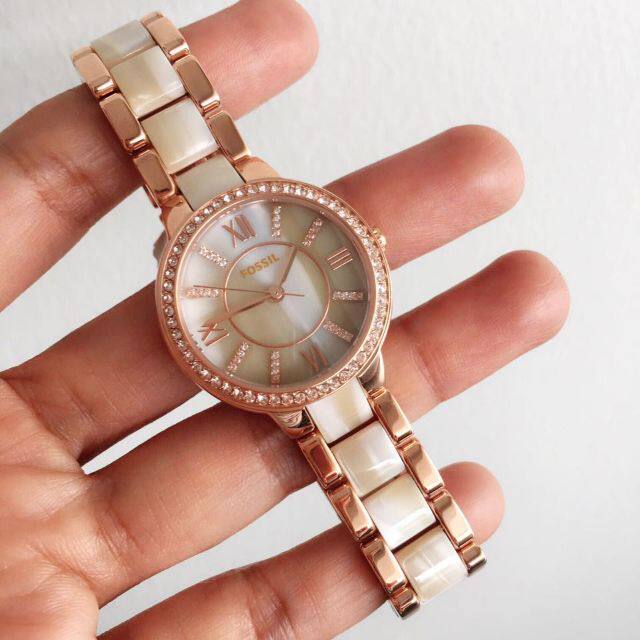 American Fossil Rose Gold Diamond Mother-of-Pearl Dial Women's Watch ES3716