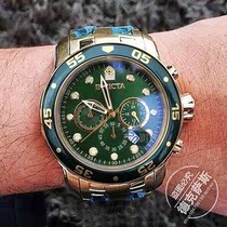 Invicta Fashion Gold Green Large Dial Quartz Luminous Mens Watch 18K Gold Plated Dive 0075