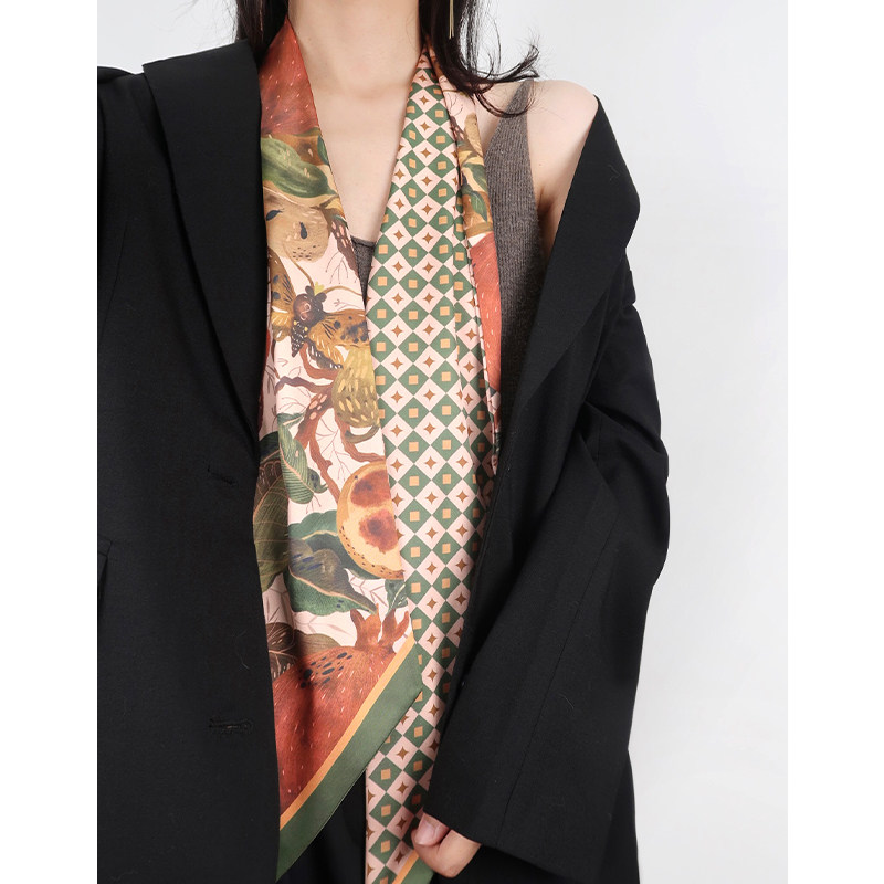 Miss Kelyn (hand drawing) silk scarf high-quality small long hair band tied bag ribbon belt scarf