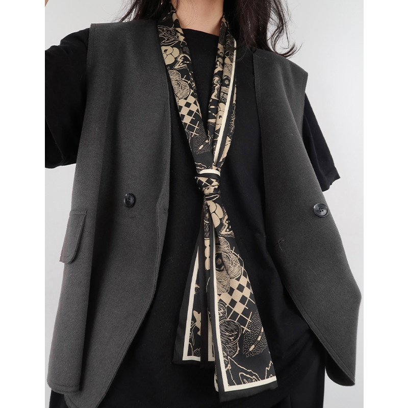 Miss Kelyn (Flotta Black) silk scarf high-quality small long hair band tied bag ribbon belt scarf