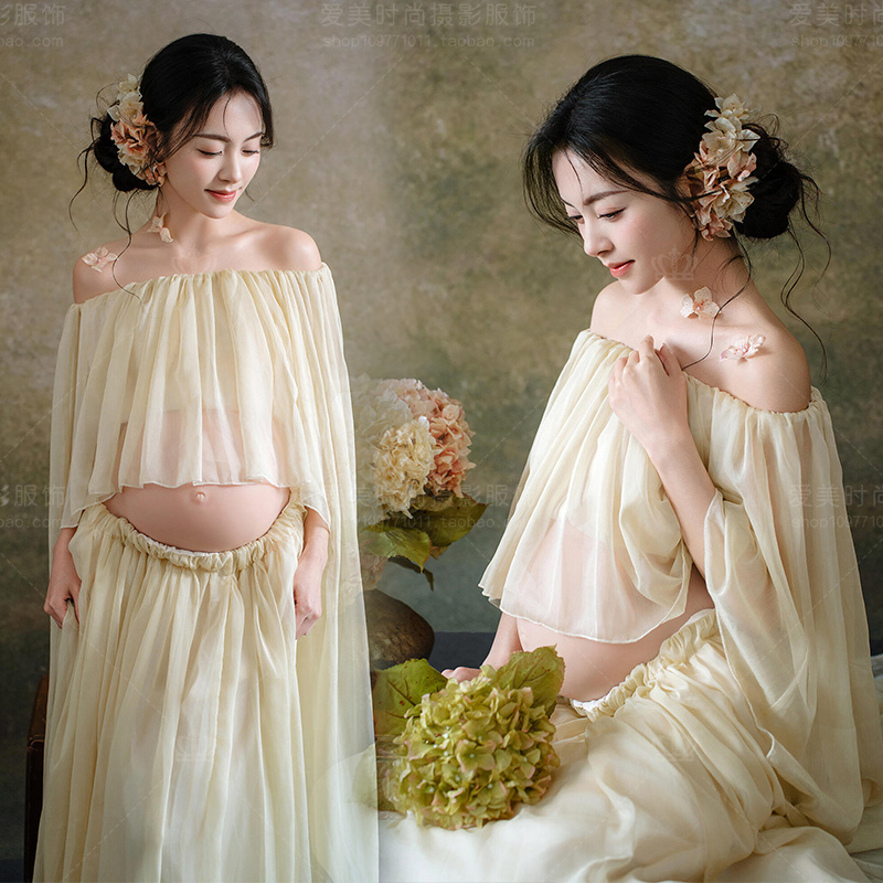 New Theme Maternity Clothing for Photo Studios, French Romantic Style, One-Shoulder Long-Sleeved Maternity Clothing for Personal Art Photoshoots New Theme Maternity Clothing for Photo Studios, French Romantic Style, One-Shoulder Long-Sleeved Maternity Clothing for Personal Art Photoshoots