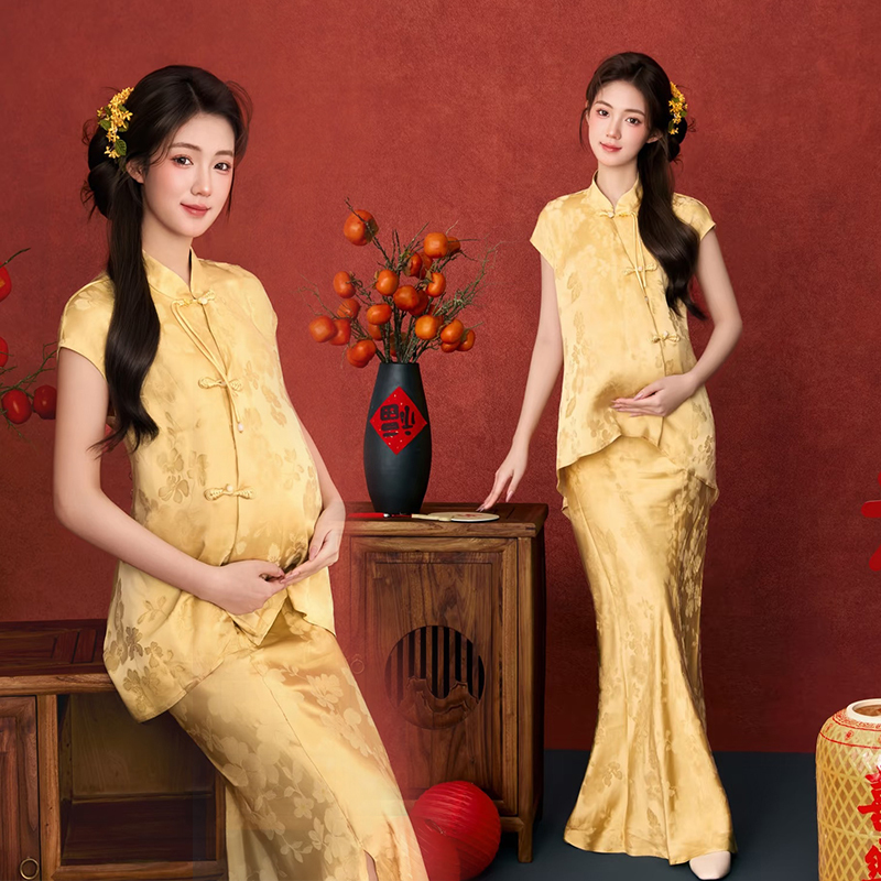 New Style Photo Studio New Chinese Style Maternity Theme Maternity Photo Clothing High-End National Style Suit Pregnant Mother Belly Photo Cheongsam