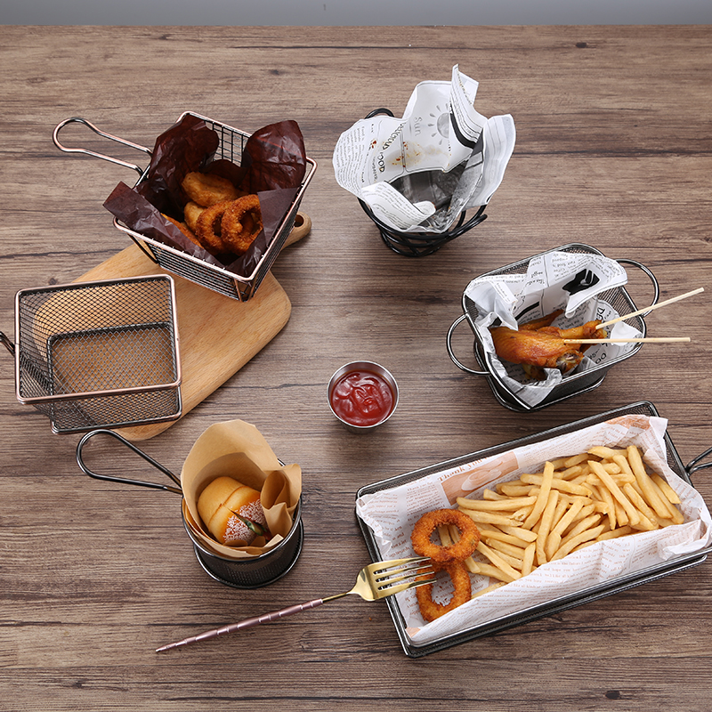 304 net plated black plated bronze color stainless steel mini fries small fried basket KFC specialities fried snack basket