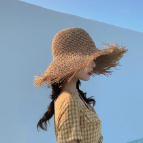 Cap children Summer and Han edition 100 hitch Seaside summer sunscreen Beach Foldable Straw Hat Weave Out of the Walking Eave Sun Hat