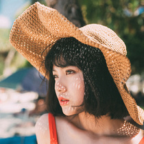 South Korea travel Beach big straw hat Korean version summer seaside foldable sunshade hat lady sunscreen sun hat