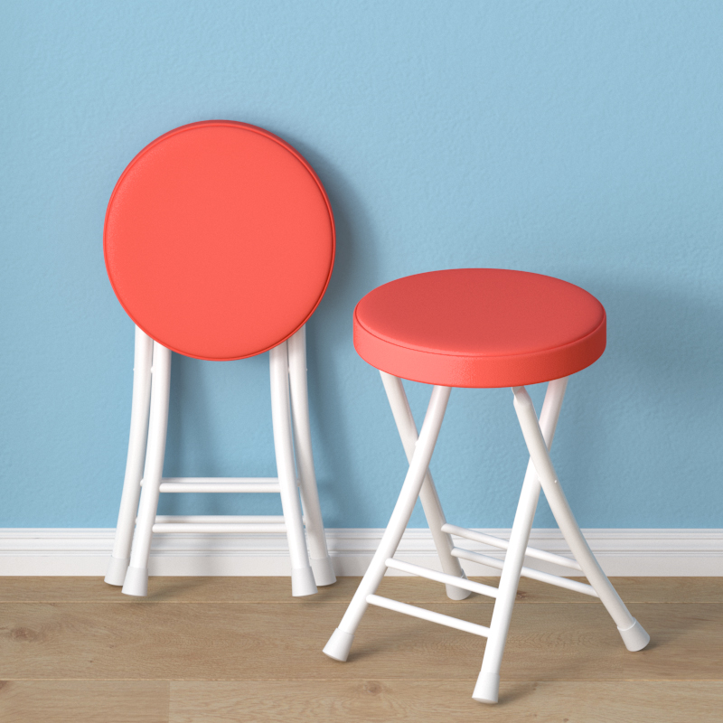 [Steel Plate Upholstered Stool] White Frame Red Leather 4cm Raw Cotton