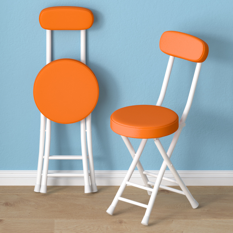 [Steel Plate Upholstered Chair] White Frame Orange Leather 4cm Raw Cotton
