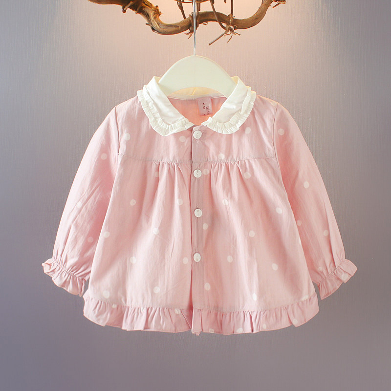 2022 new autumn girls' polka dot long-sleeved coat girl baby 1-2-3 years old Western style autumn baby top