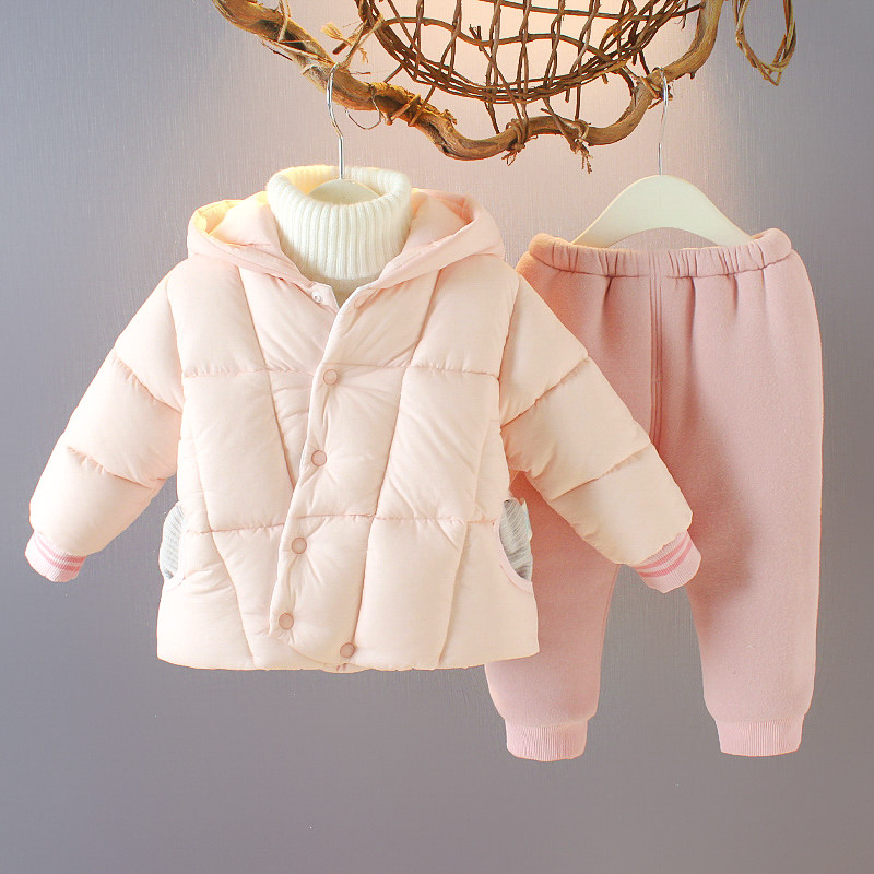 2022 new girls' long-sleeved autumn and winter cotton-padded clothes two-piece baby girl baby 1-2-3 years old thickened cotton clothes suit