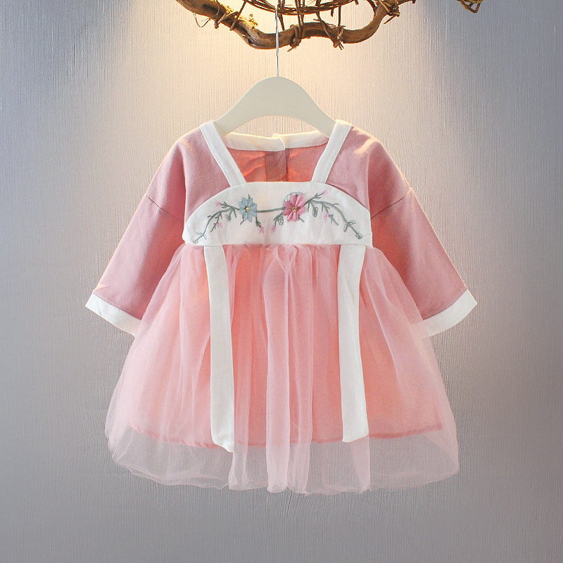 Girl's Han suit foreign dress 1-3-year-old female baby Gold Wind Down with baby China Wind Skirt Spring Dress New 4 Tide 0