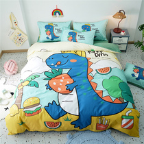 ins Wind cartoon cotton bed four-piece set 100 cotton summer dormitory sheets quilt cover three-piece childrens bed hat